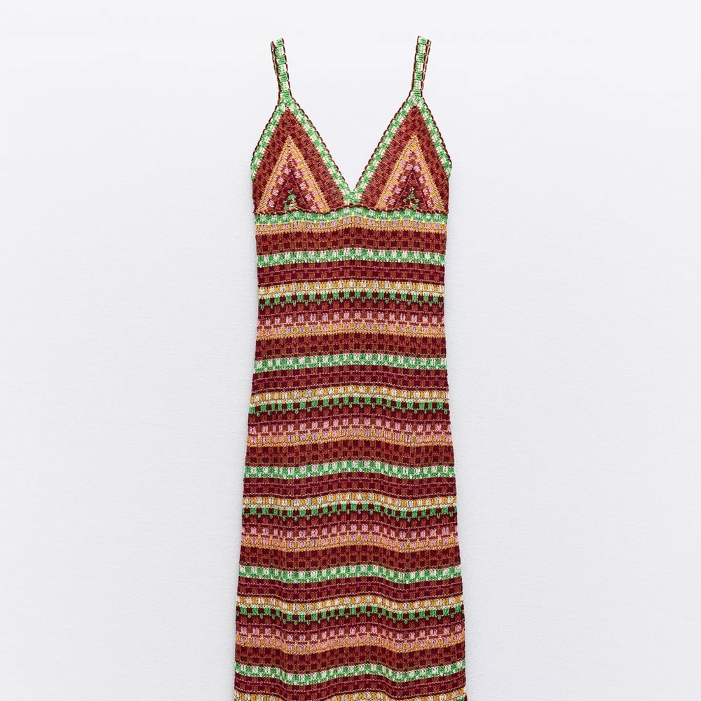 Zara Multicolor Striped Crochet Midi Dress